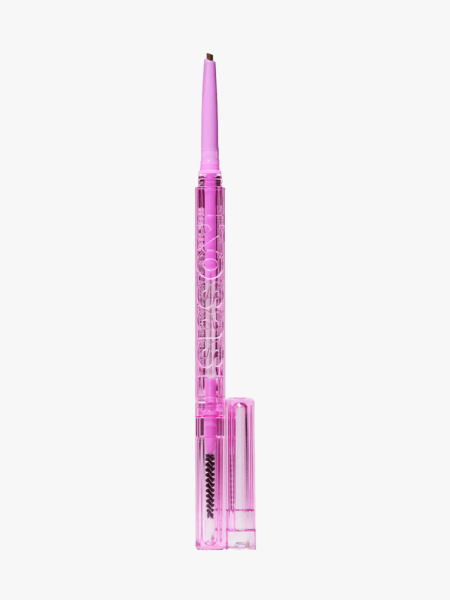 Kosas branded pink brow pencil component on light gray background